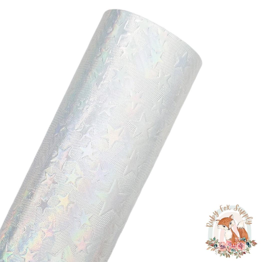 Iridescent White Star 9x12 faux leather sheet