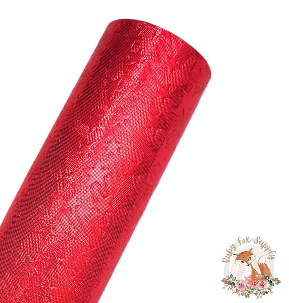Shiny Red Star 9x12 faux leather sheet