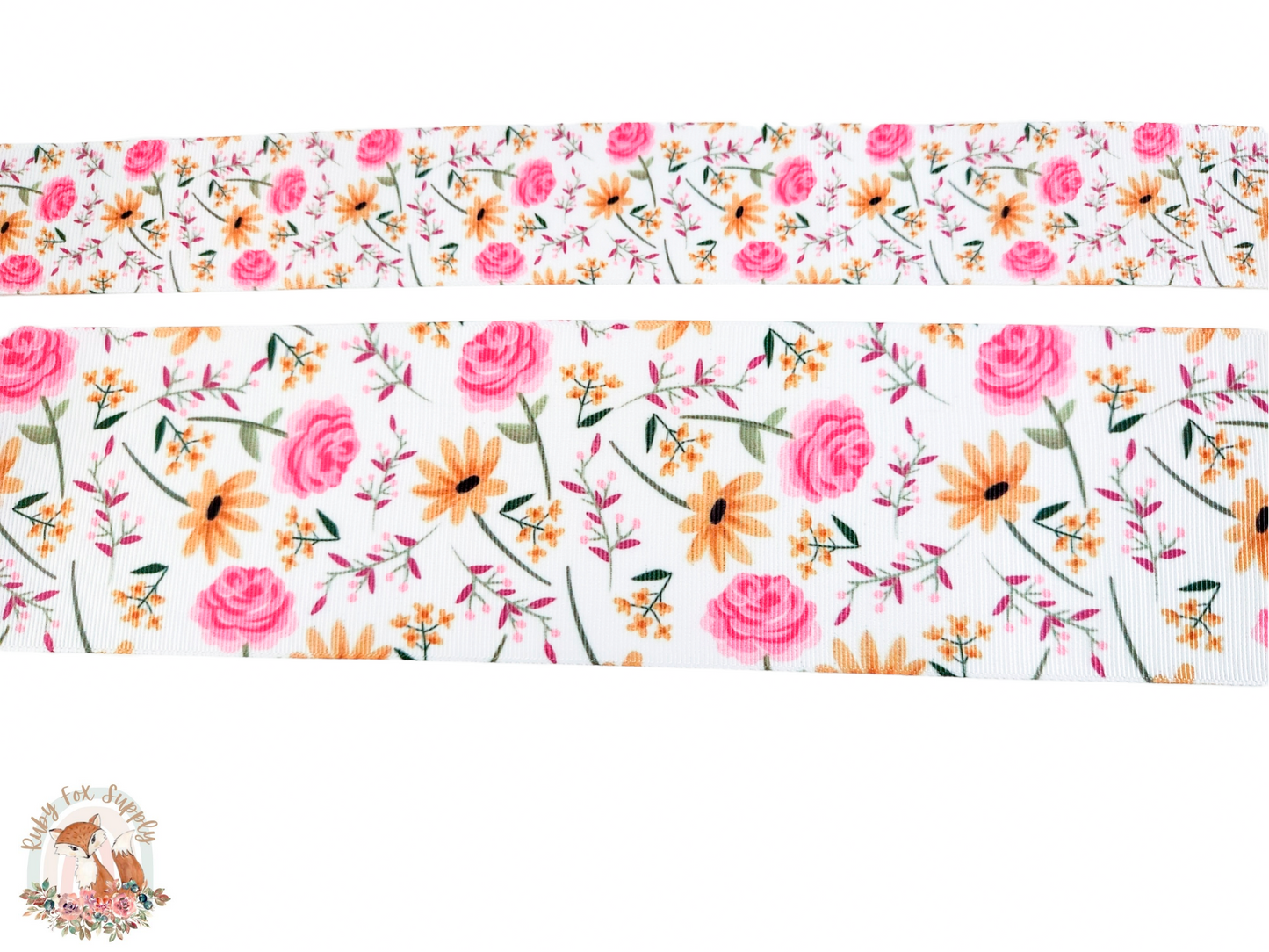 Dainty Pink Yellow Floral 3"/1.5" Ribbon