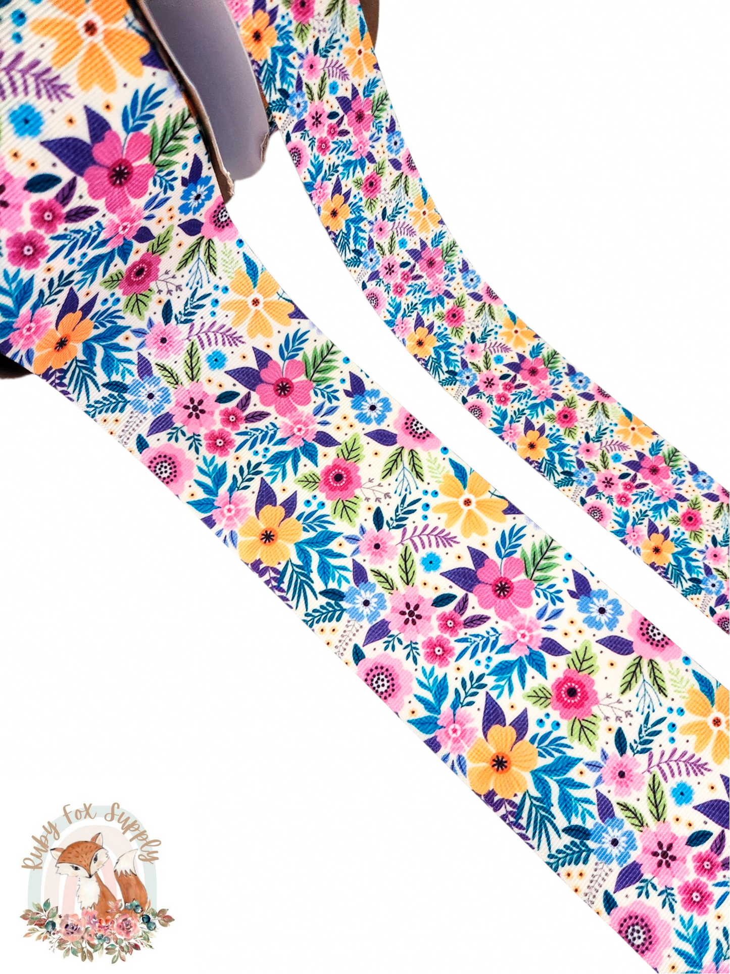 Colorful Blue Floral 3"/1.5" Ribbon