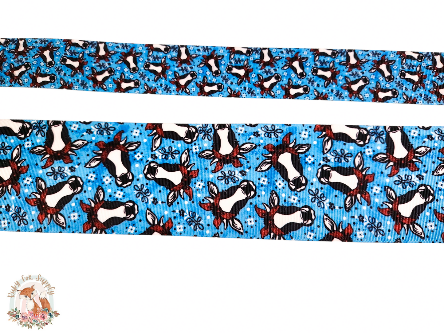 Blue Bandanna Cow 3"/1.5" Ribbon