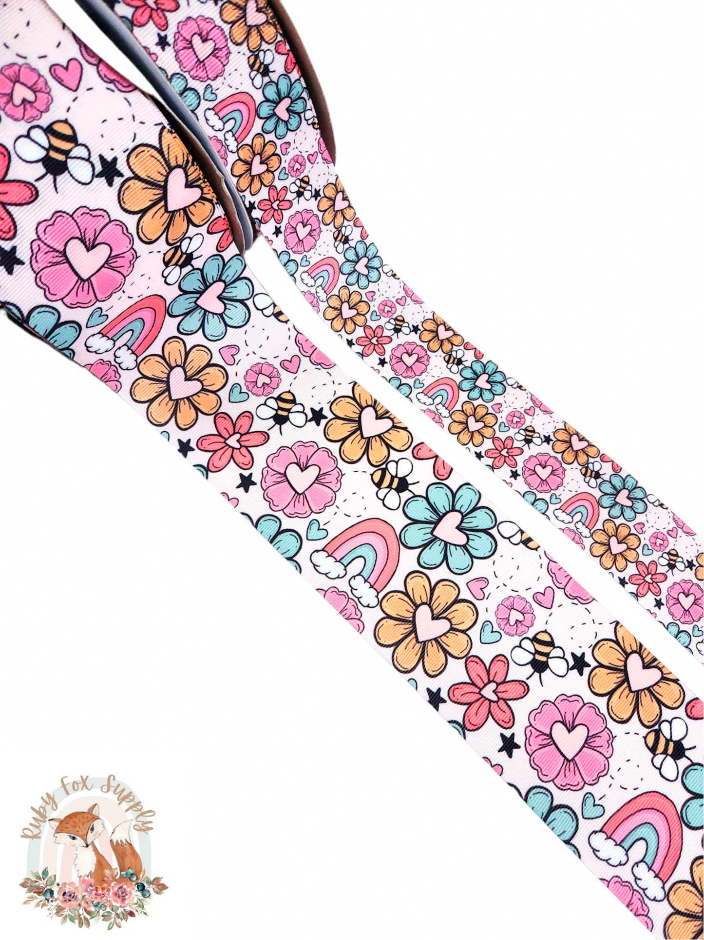 Floral Rainbows and Bees 3"/1.5" Ribbon