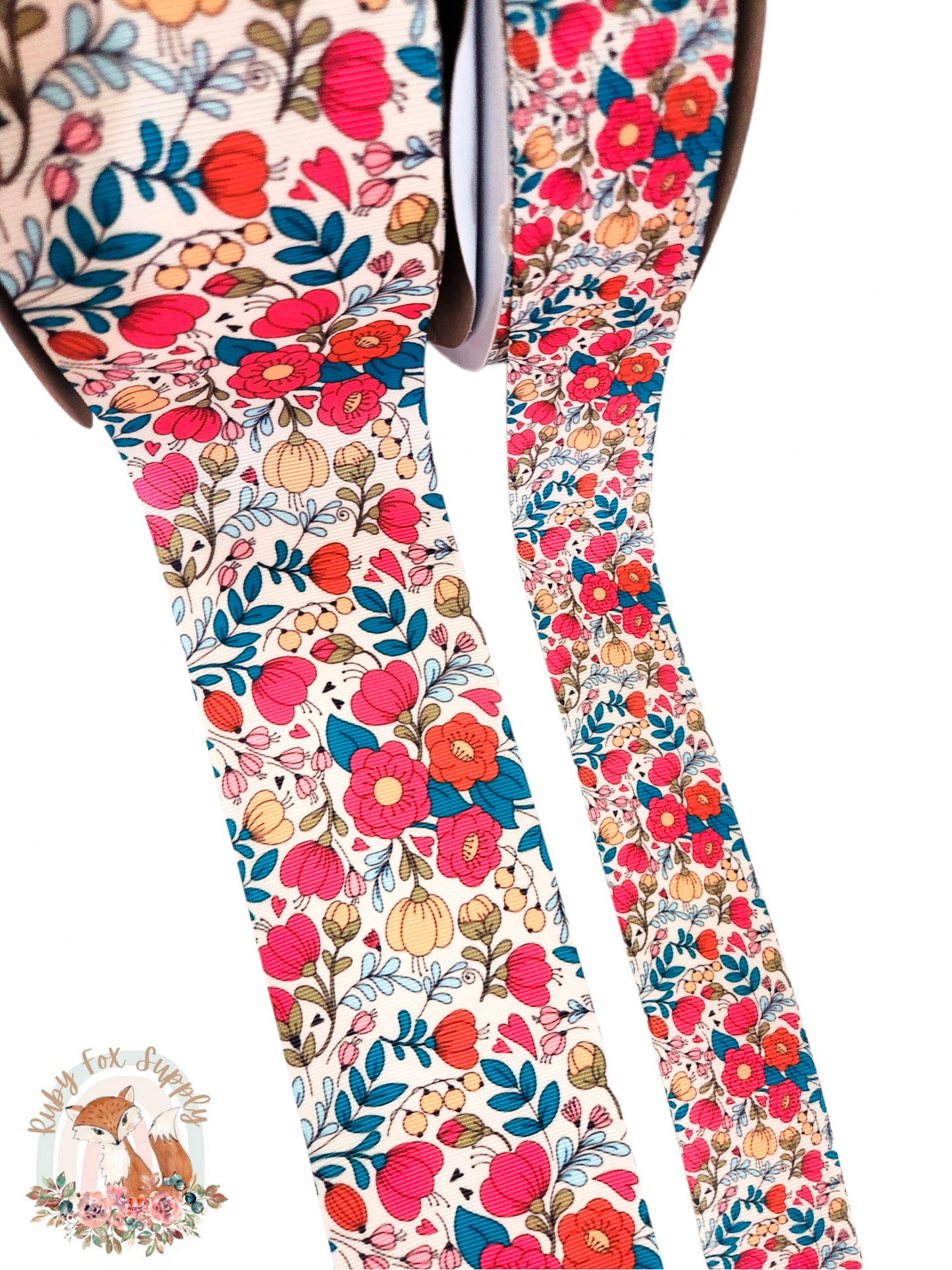 Pink Orange Teal Floral 3"/1.5" Ribbon