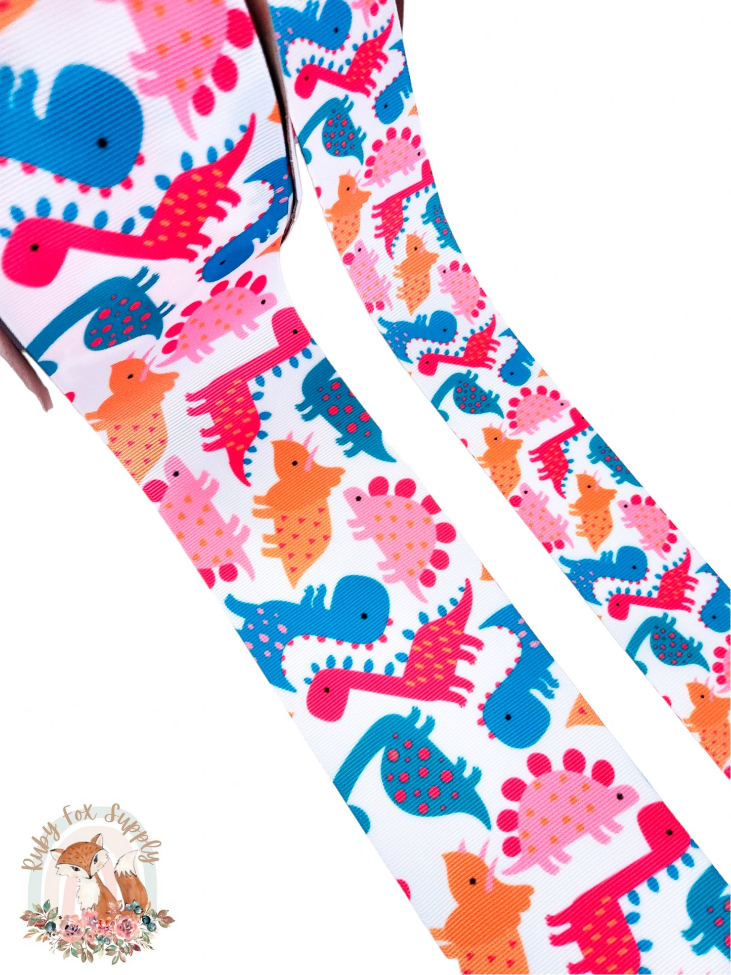 Orange Pink Dinos 3"/1.5" Ribbon