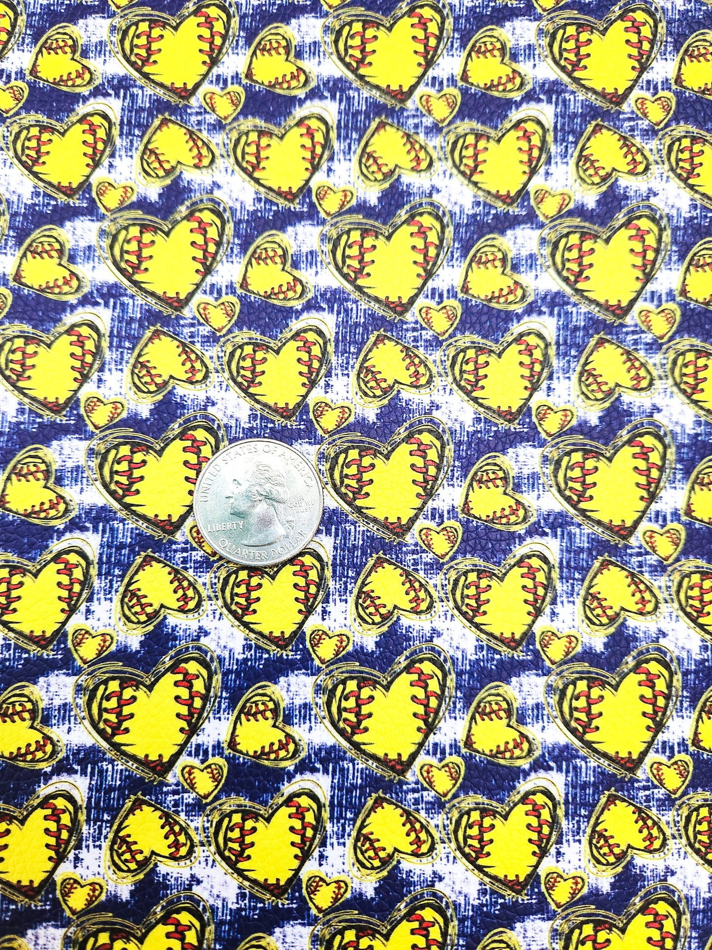 Distressed Softball Hearts 9x12 faux leather sheet