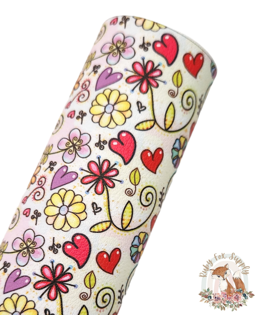 Fun Floral 9x12 faux leather sheet