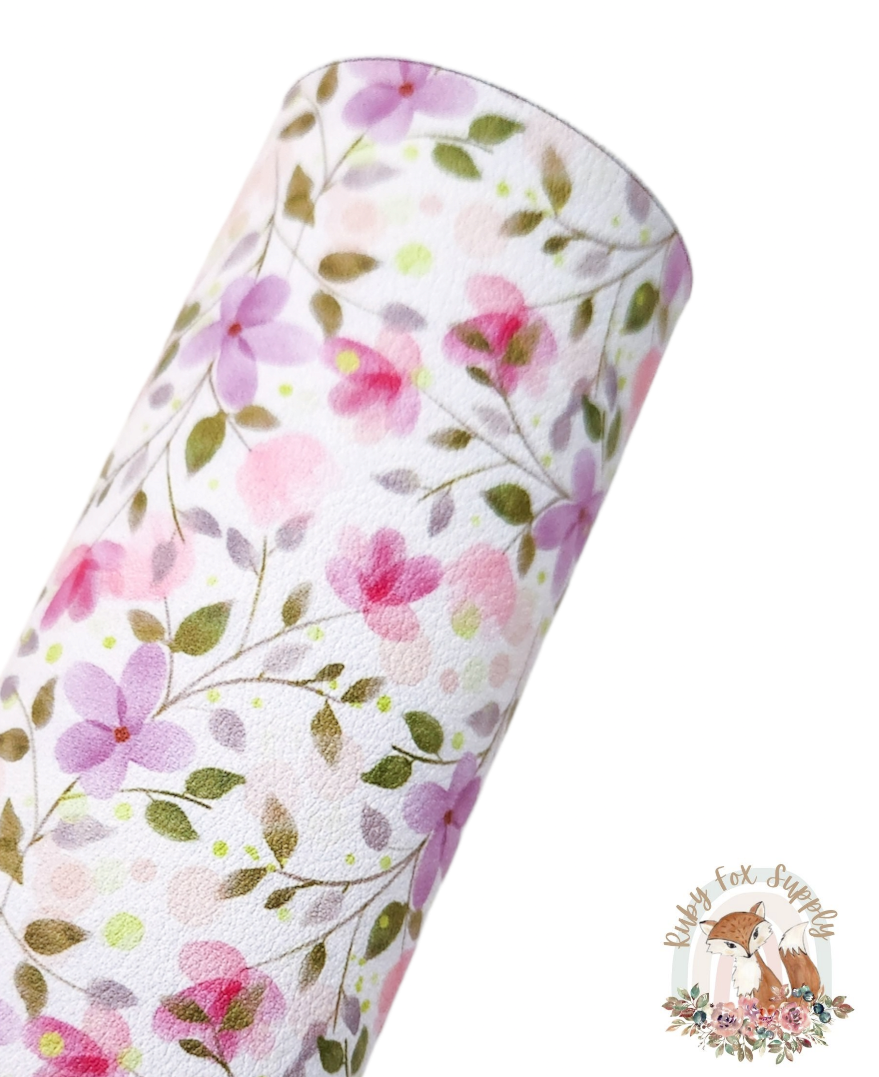 Pretty Purple Pink Floral 9x12 faux leather sheet