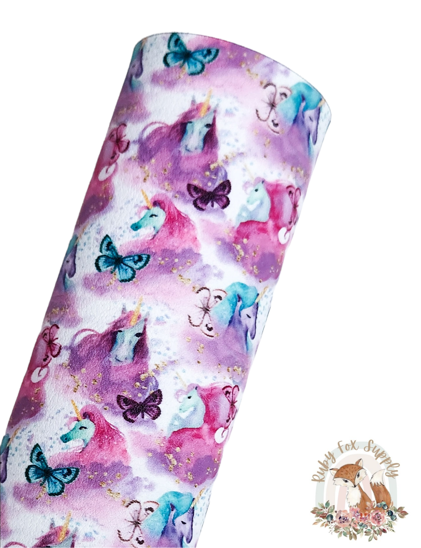 Unicorns White 9x12 faux leather sheet