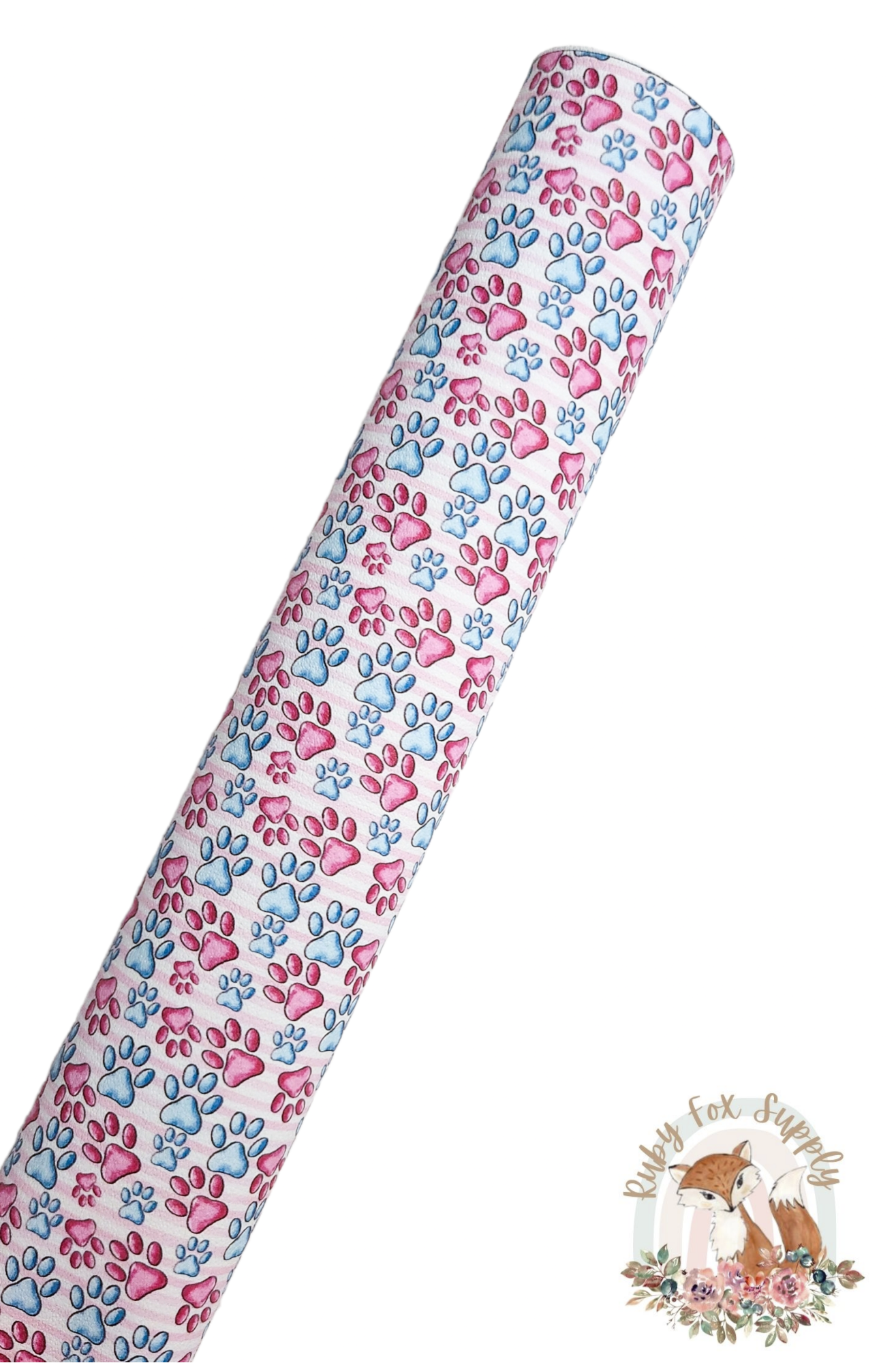 Blue Pink Paw Prints 9x12 faux leather sheet