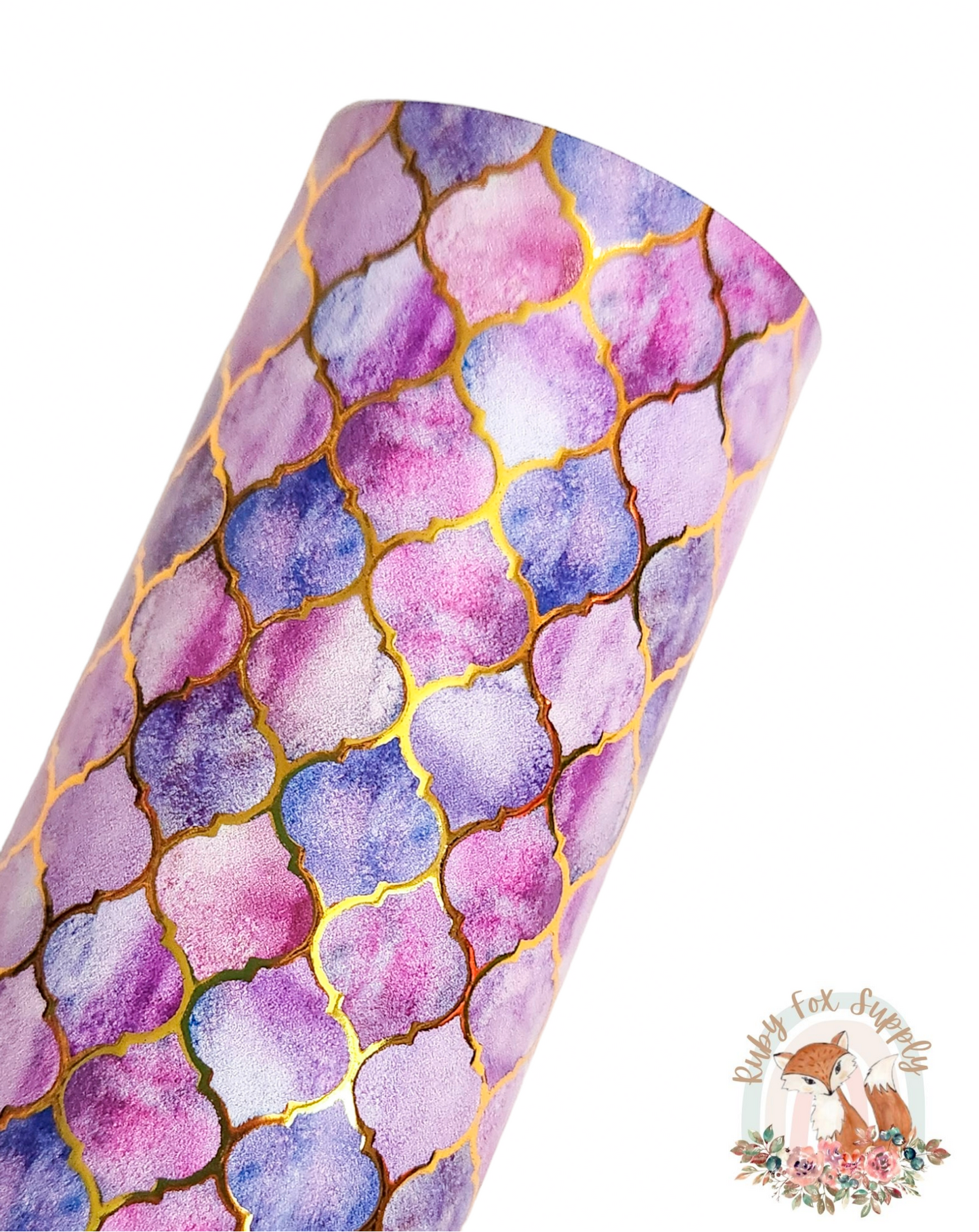 Purple Quatrefoil Gold Foil faux leather sheet