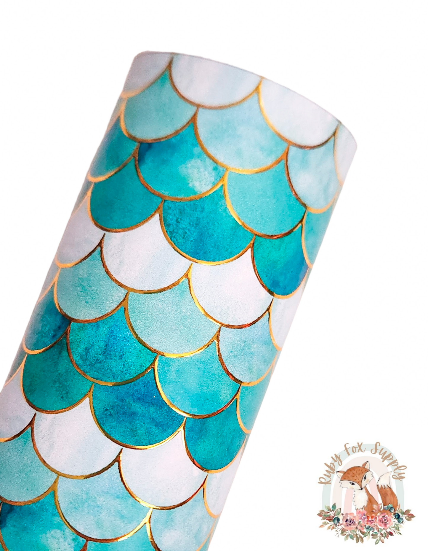 Aqua Mermaid Scale Gold Foil faux leather sheet