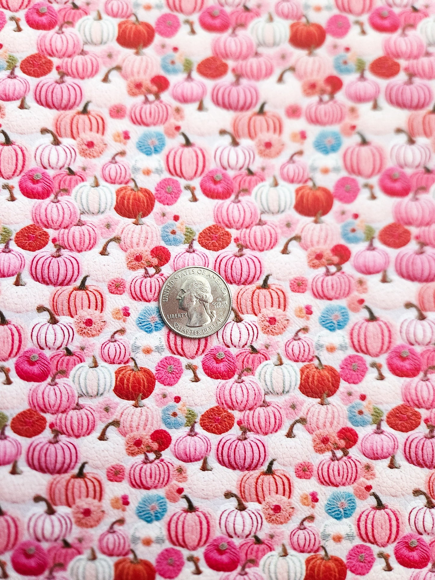 Pink Embroidery Pumpkins 9x12 faux leather sheet