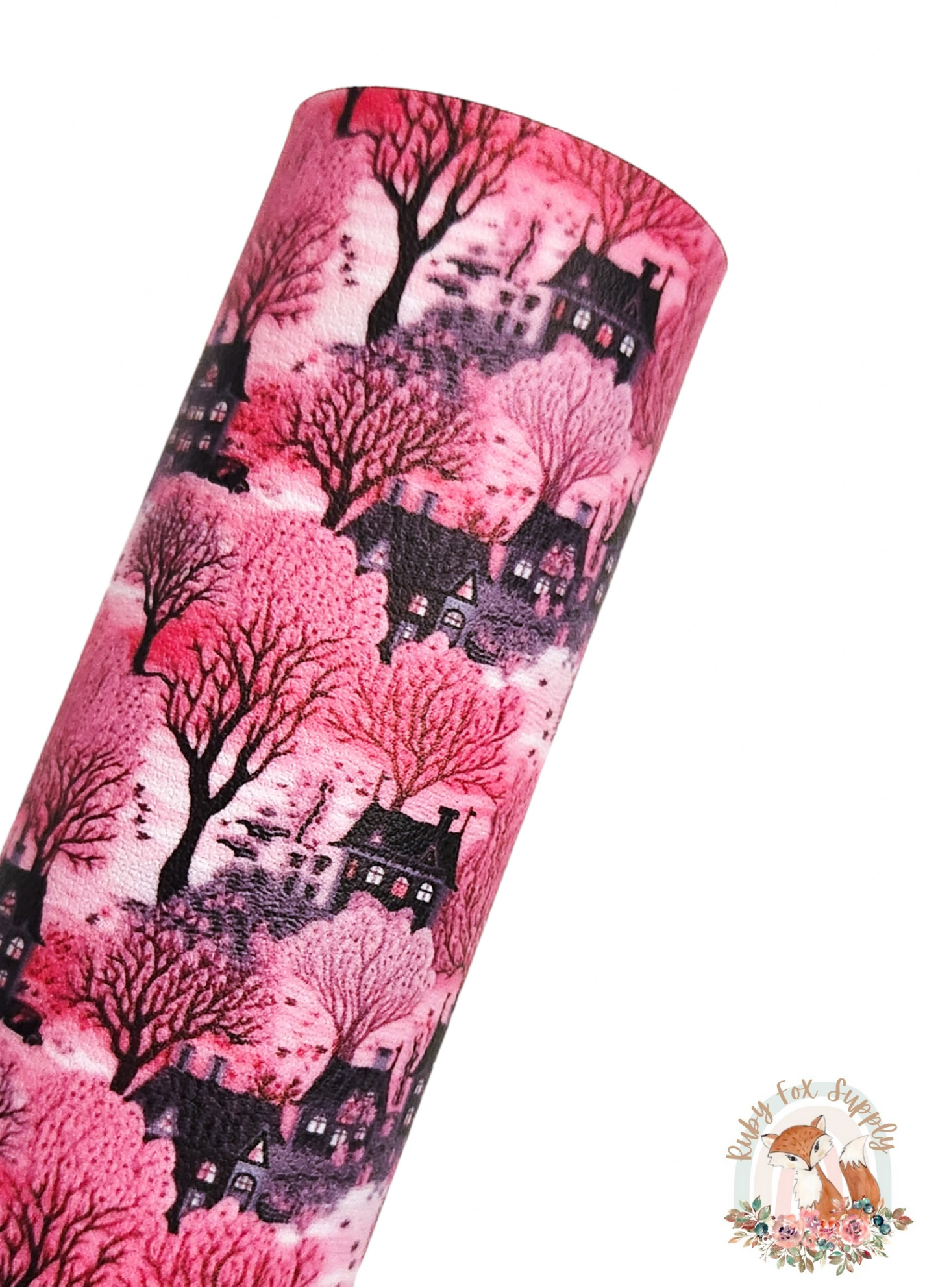 Pink Haunted House 9x12 faux leather sheet
