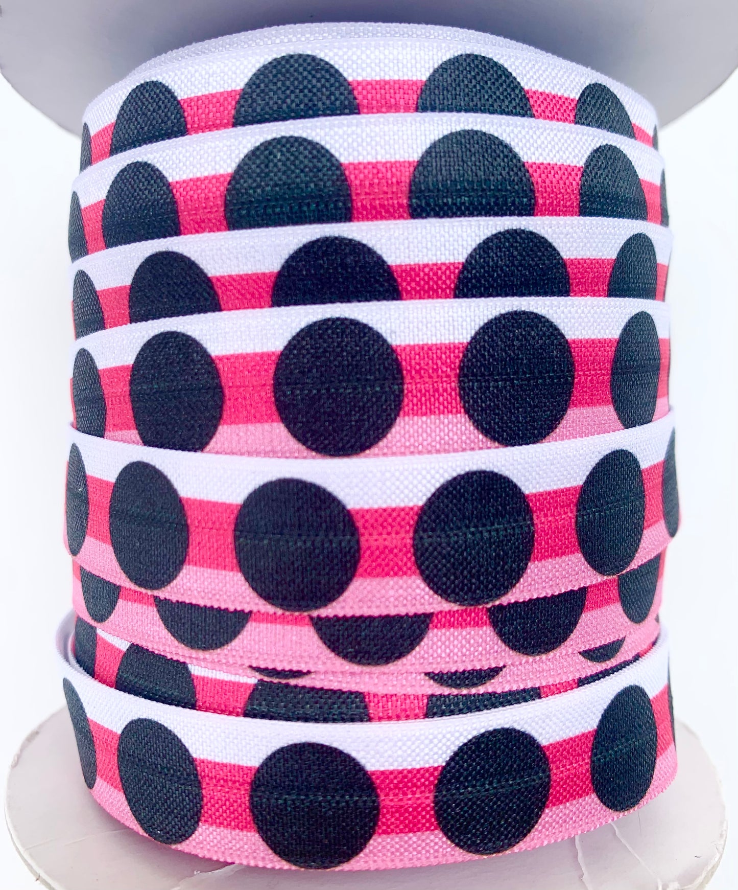Pink Stripe and Black Dot Fold Over Elastic