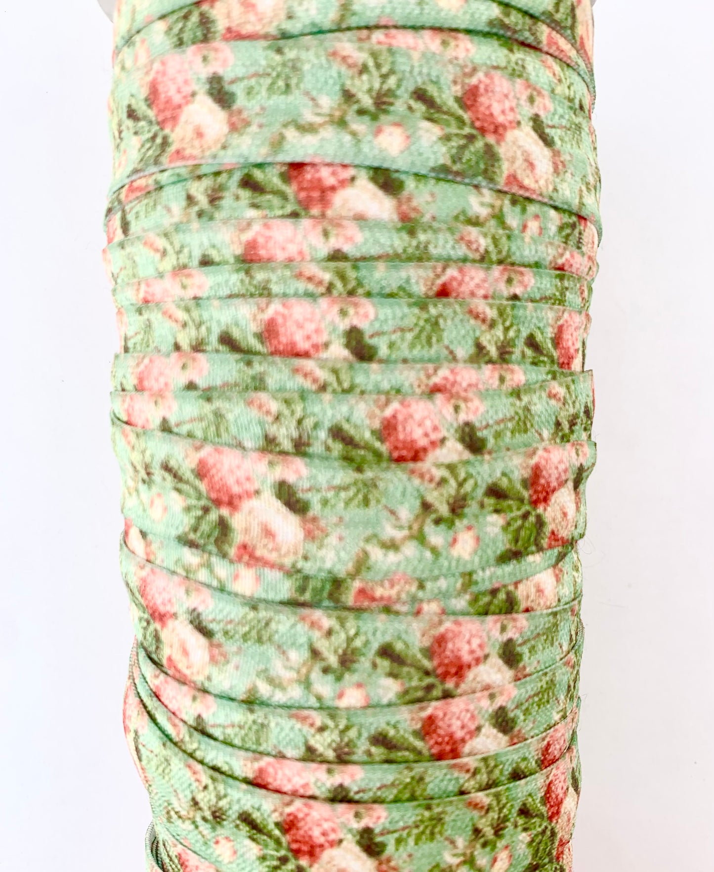 Green Floral Fold Over Elastic