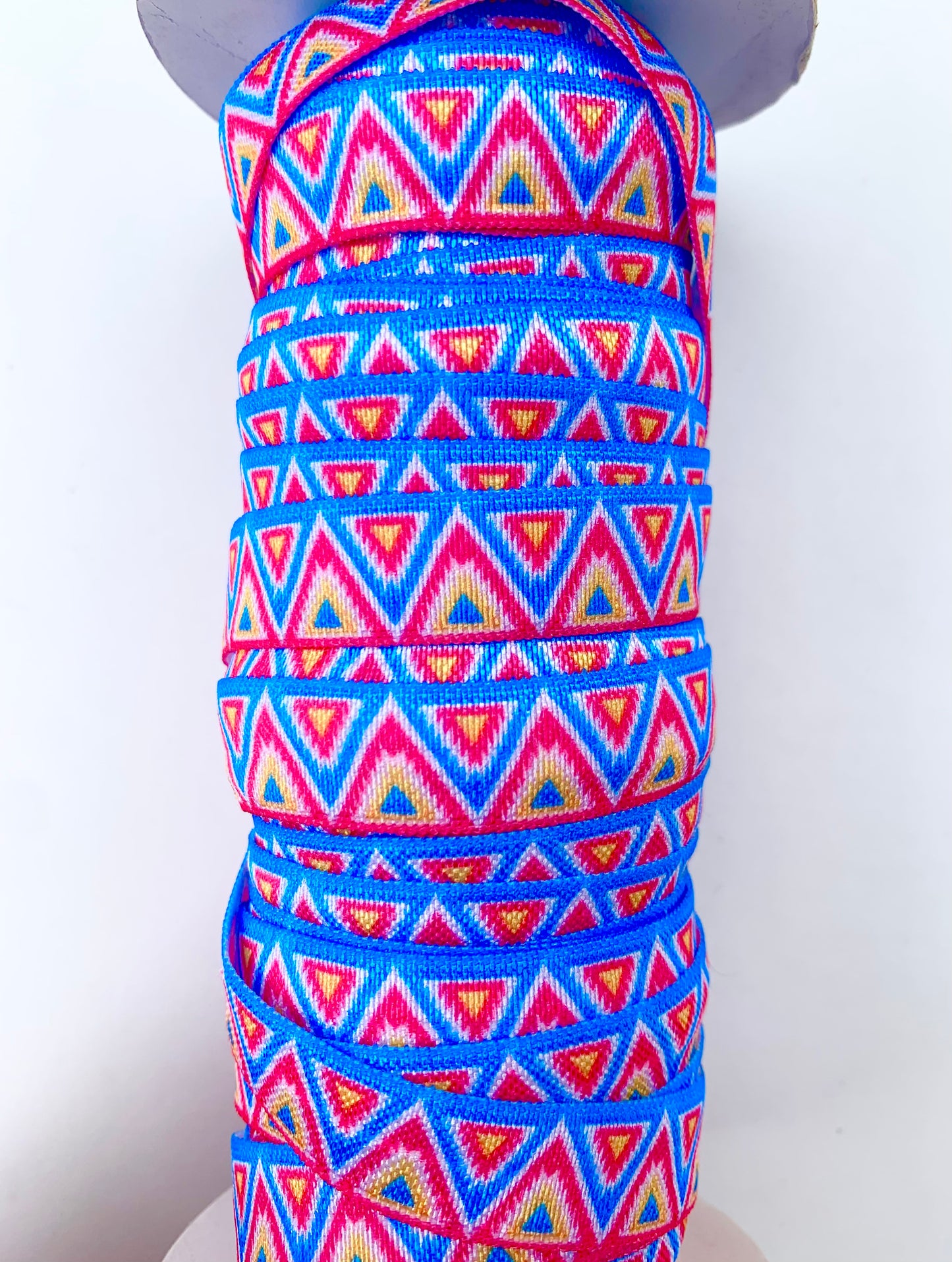 Blue Aztec Fold Over Elastic