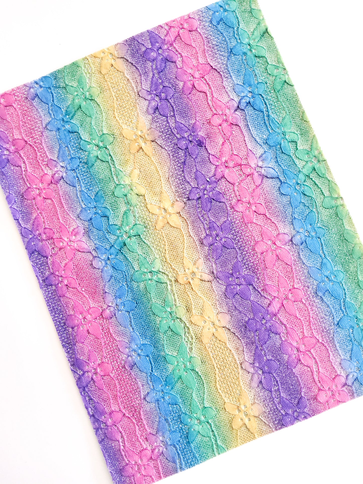 Pretty Rainbow Floral Lace Glitter 9x12 thin faux leather sheet