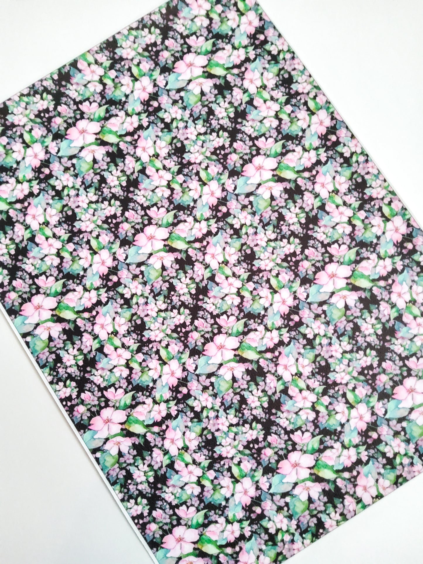 Tropical Floral Black 9x12 faux leather sheet