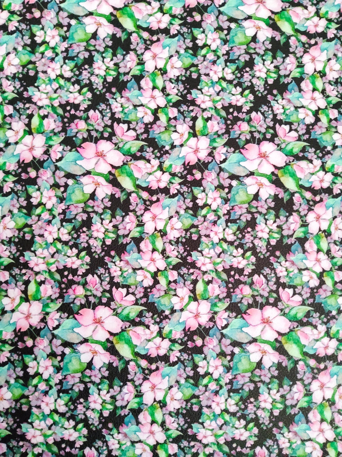 Tropical Floral Black 9x12 faux leather sheet