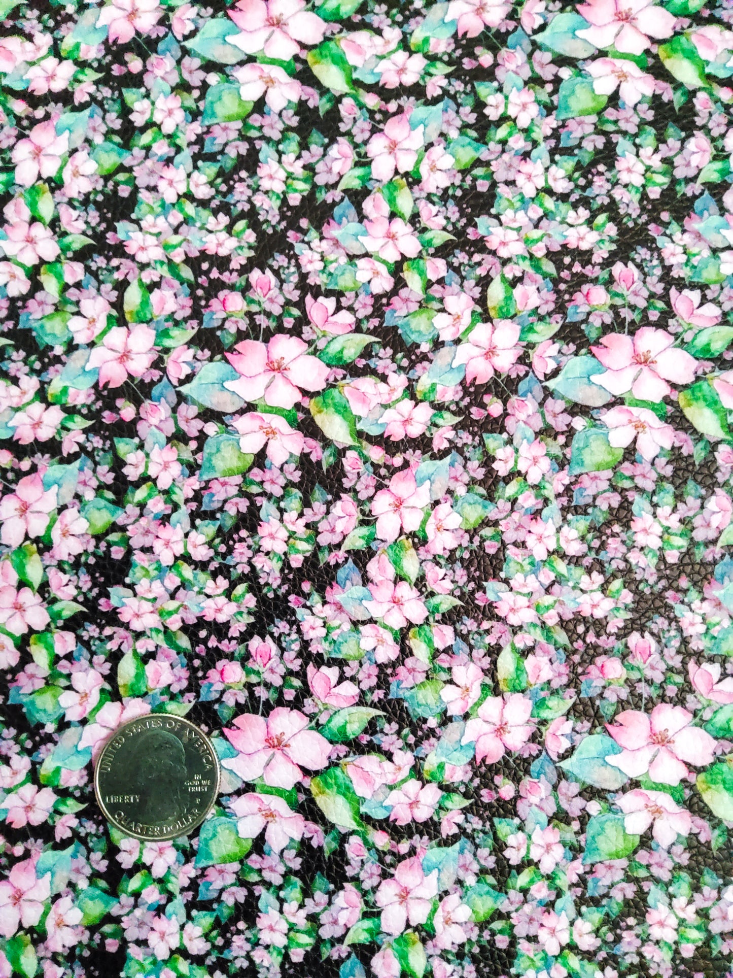 Tropical Floral Black 9x12 faux leather sheet