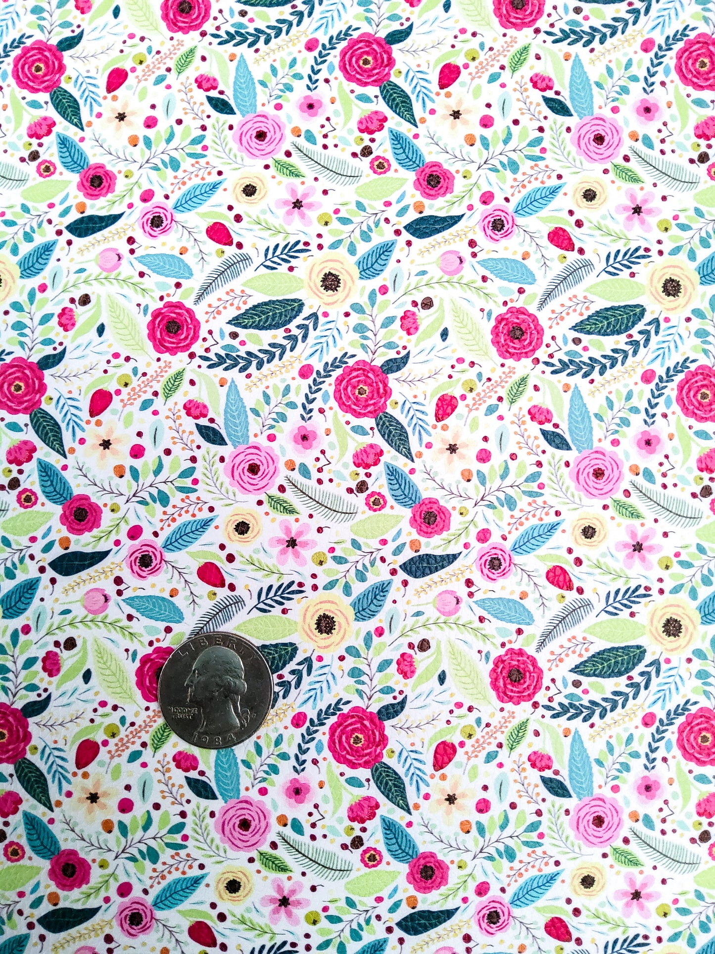 Small Green Floral 9x12 faux leather sheet