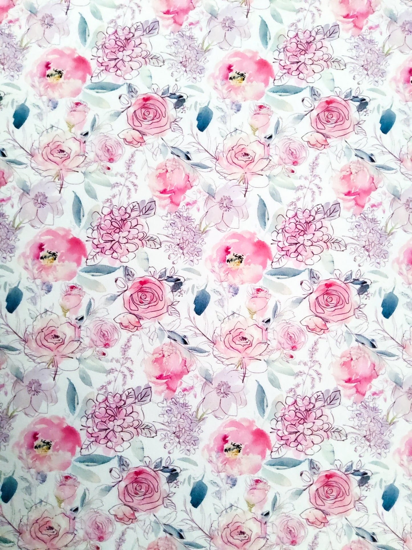 Drawn Pink Flowers 9x12 faux leather sheet