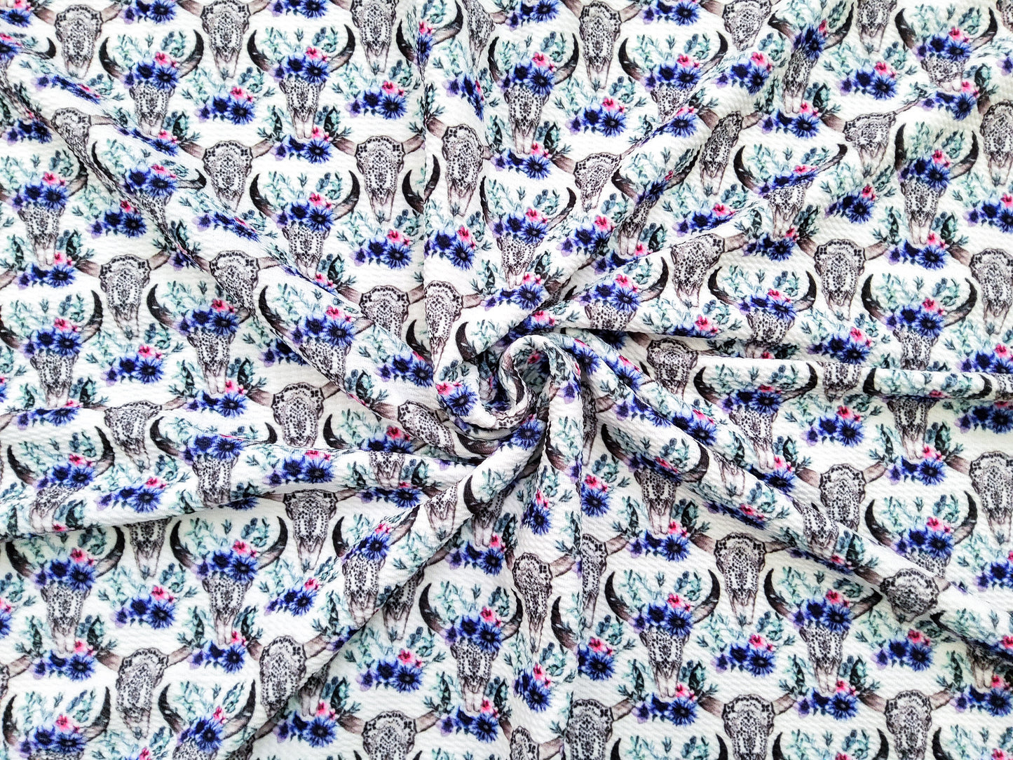 Blue Cow Skull Bullet Fabric Strip