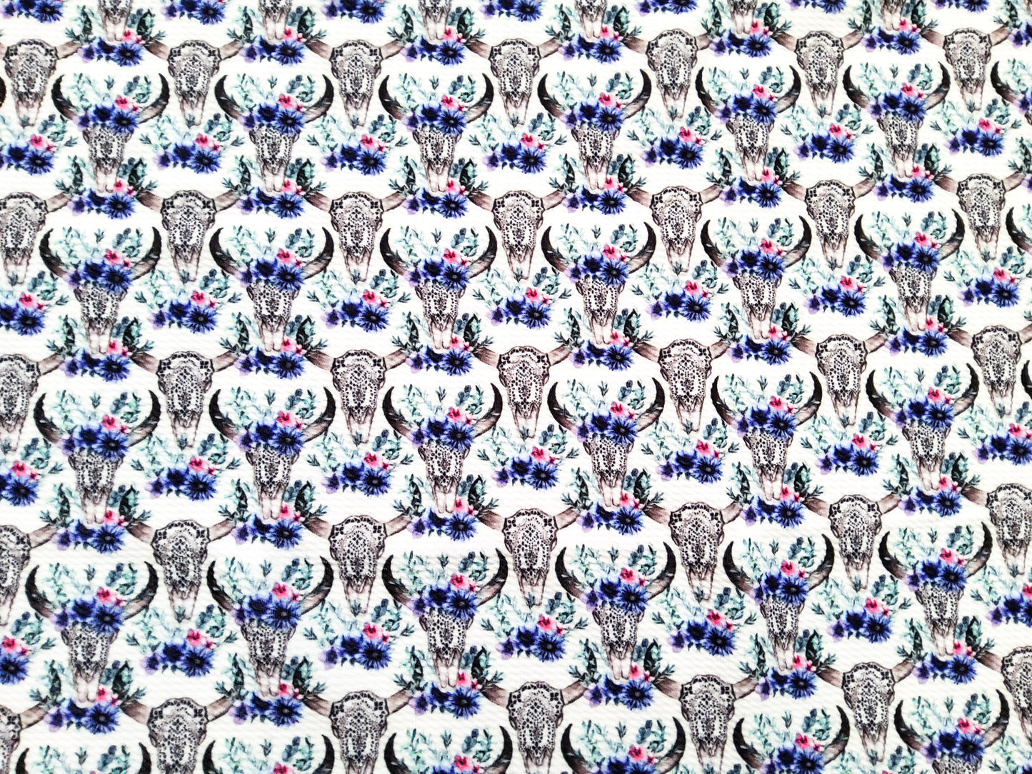 Blue Cow Skull Bullet Fabric Strip