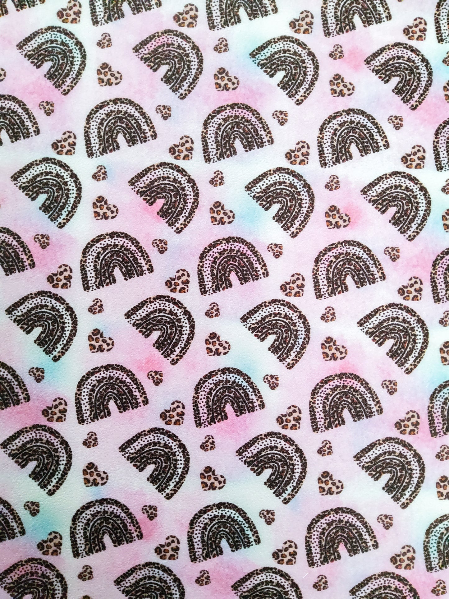 Leopard Print Rainbows 9x12 faux leather sheet