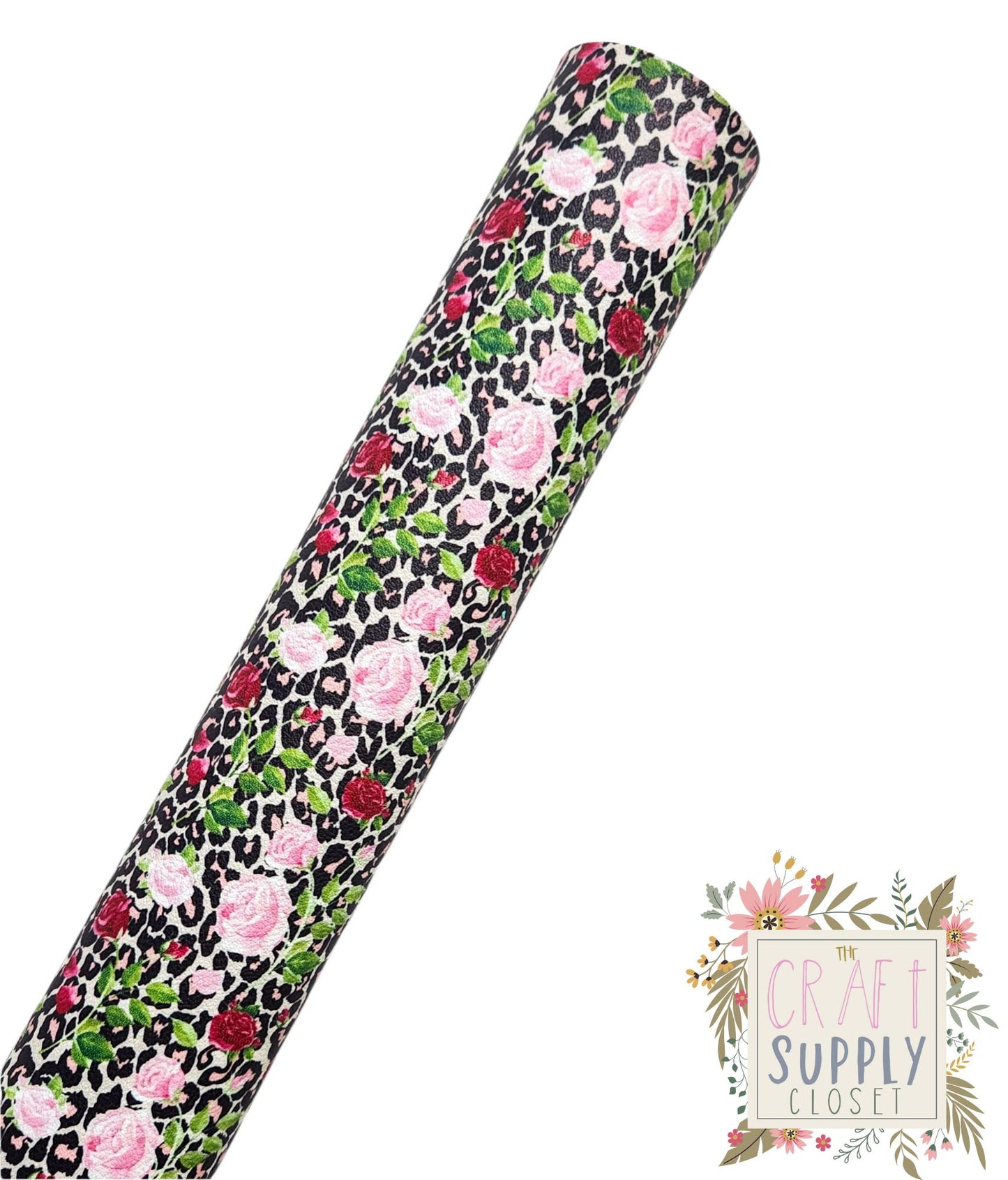 Red and Pink Leopard Print Roses 9x12 faux leather sheet