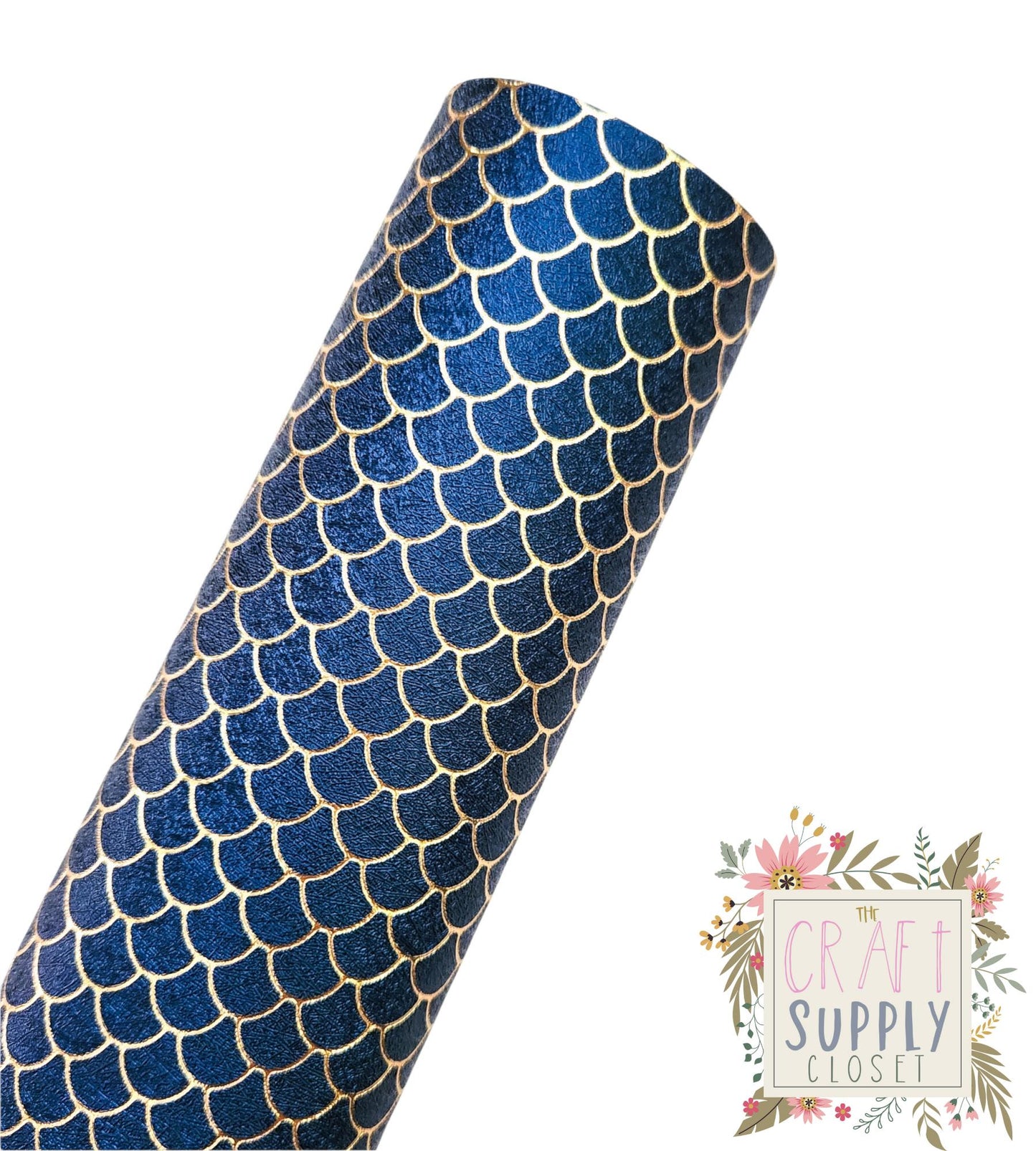 Navy Gold Foil Mermaid Scales 9x12 faux leather sheet
