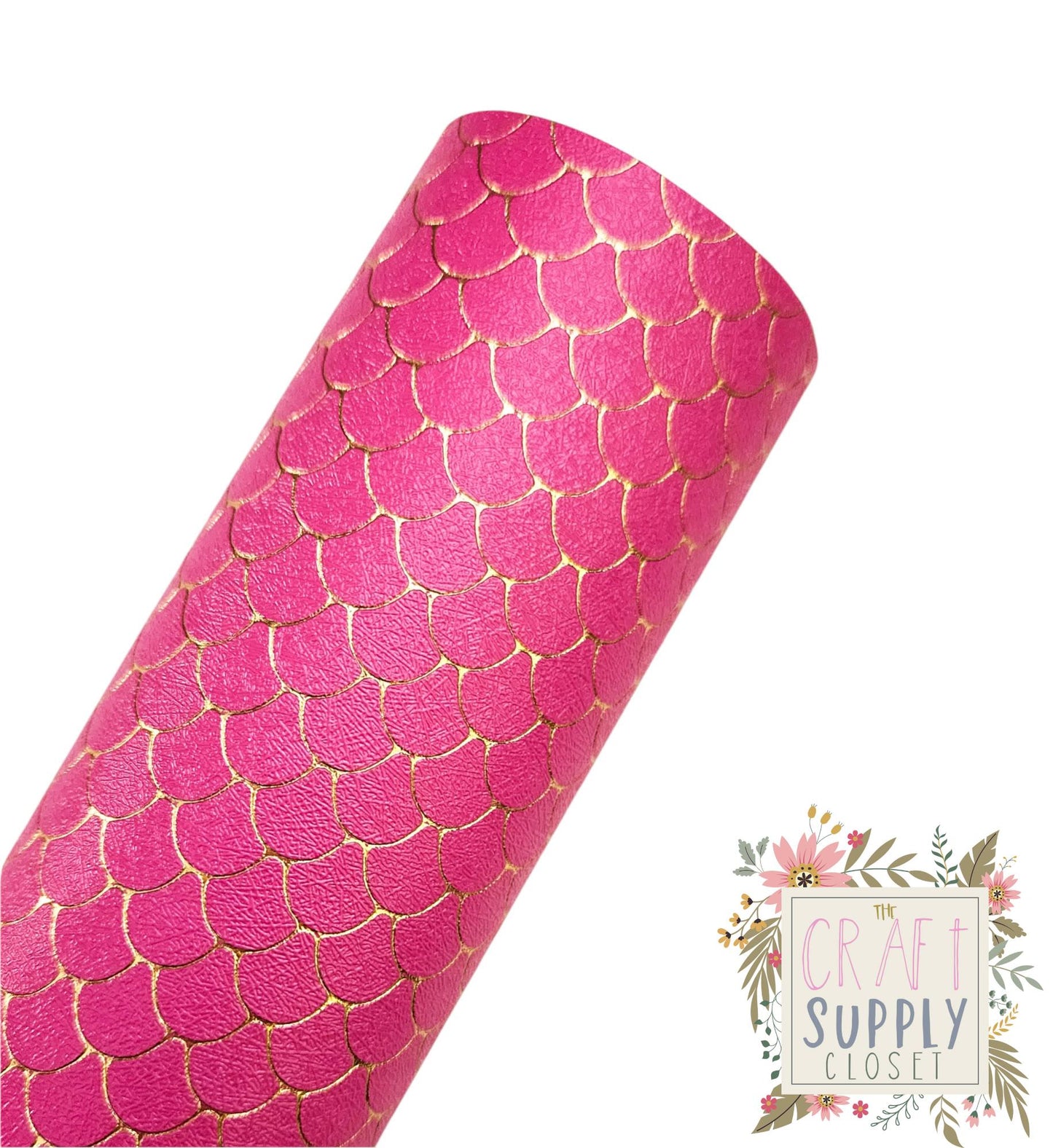 Dark Pink Gold Foil Mermaid Scales 9x12 faux leather sheet