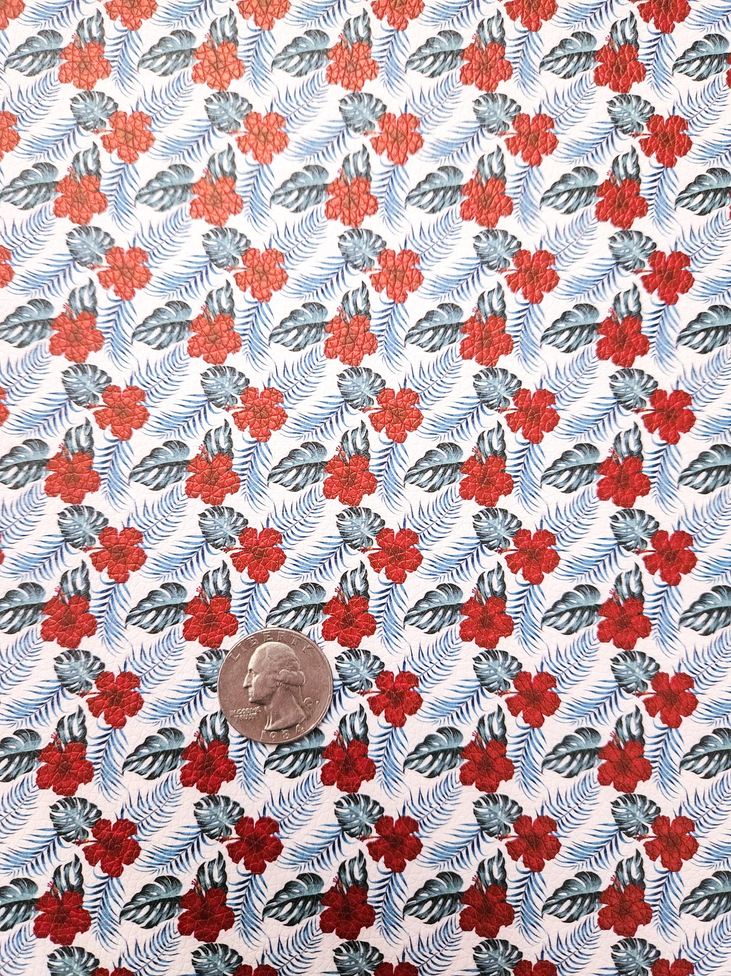 Red Hawaiian Flower 9x12 faux leather sheet