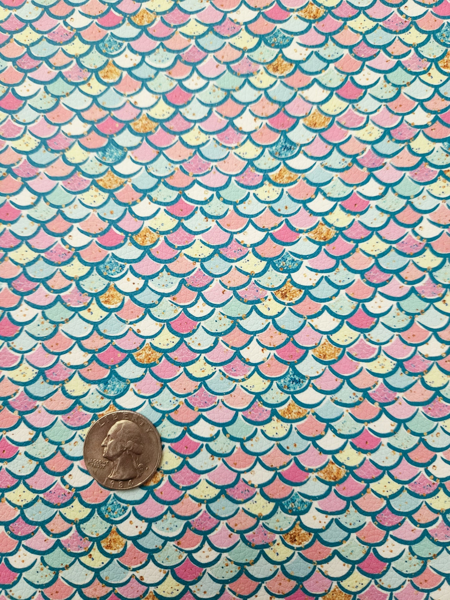 Drawn Turquoise Mermaid Scales 9x12 faux leather sheet