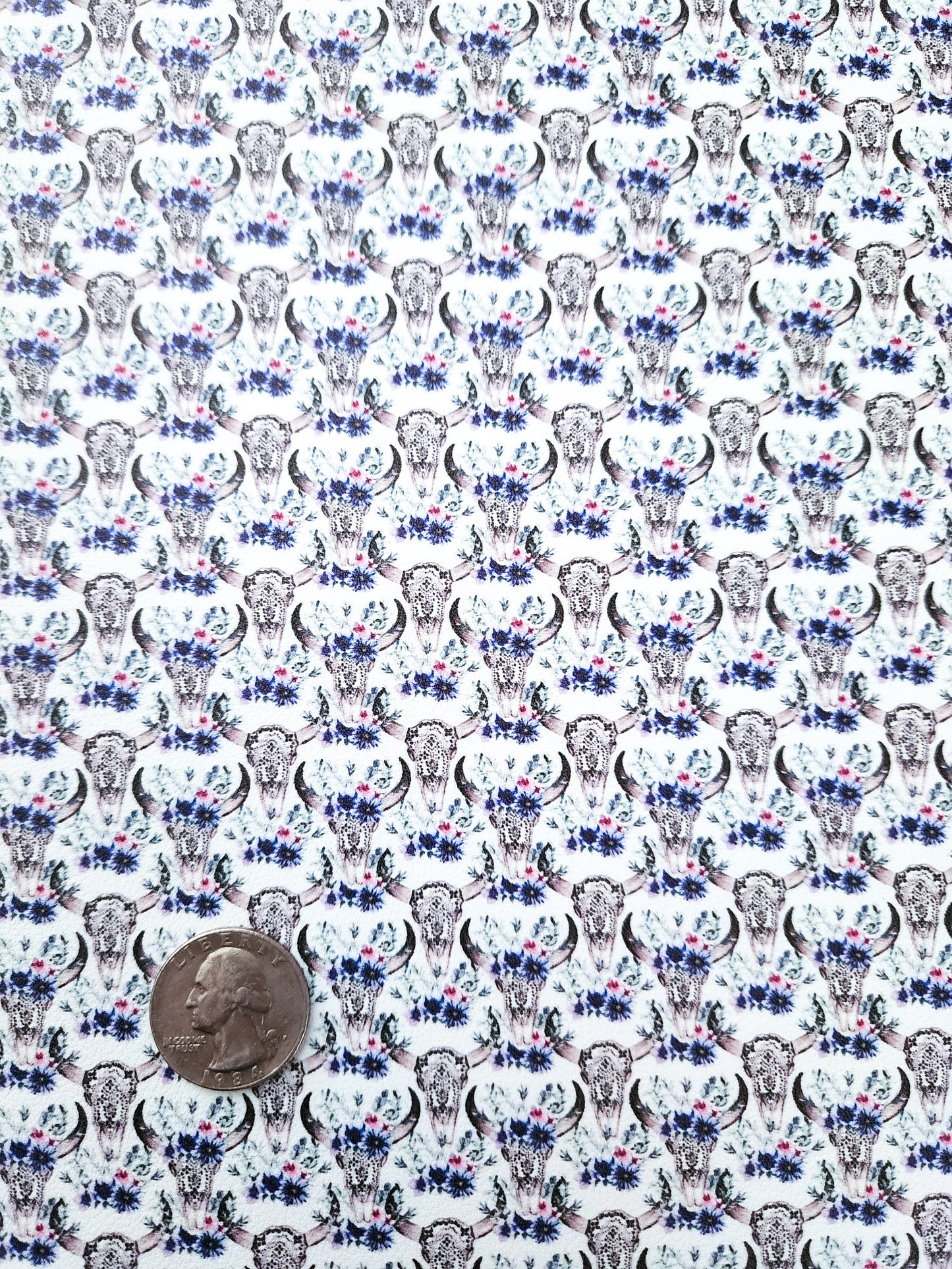 Small Blue Cow Skull 9x12 faux leather sheet