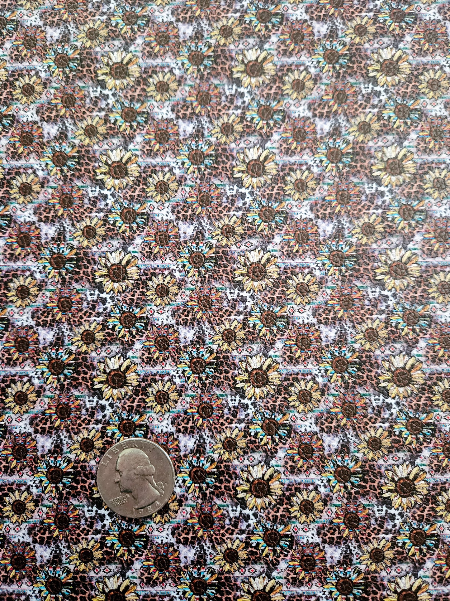 Tiny Sunflower Leopard Print 9x12 faux leather sheet