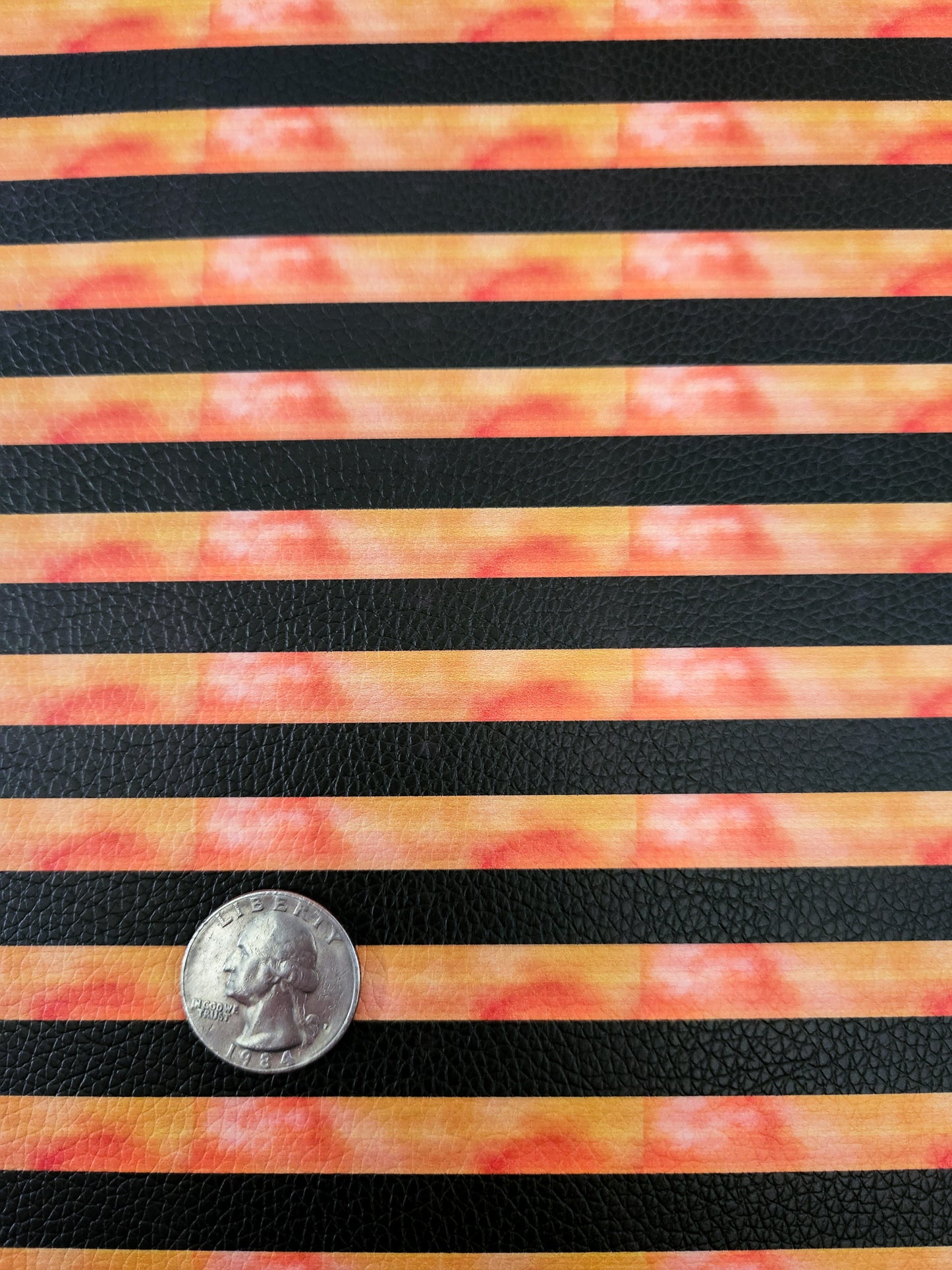 Thick Orange Black Stripes 9x12 faux leather sheet