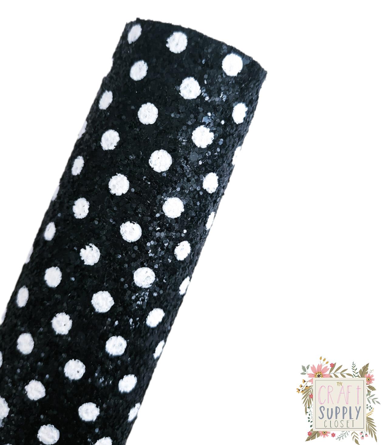 Black Polka Dot Chunky Glitter 9x12 faux leather sheet