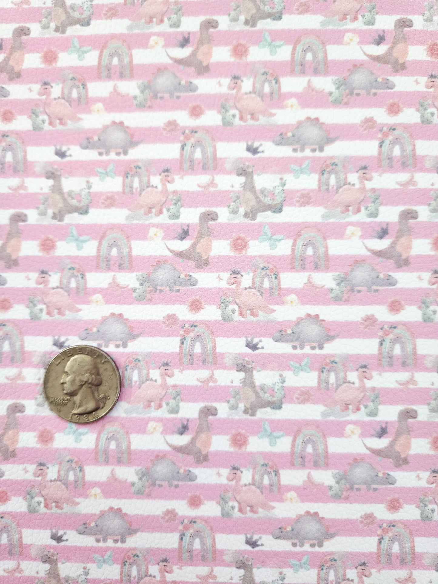 Pink Dino Stripes 9x12 faux leather sheet