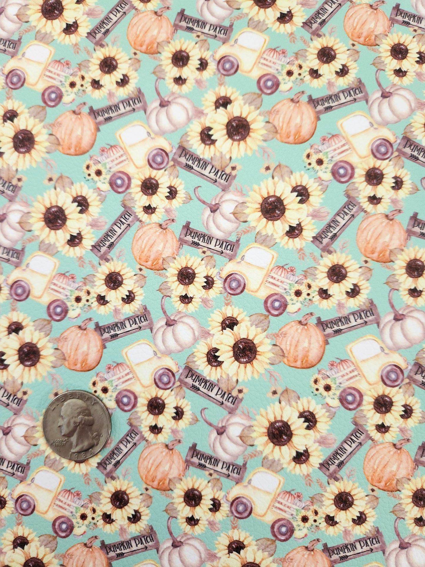 Sunflower Fall Trucks 9x12 faux leather sheet