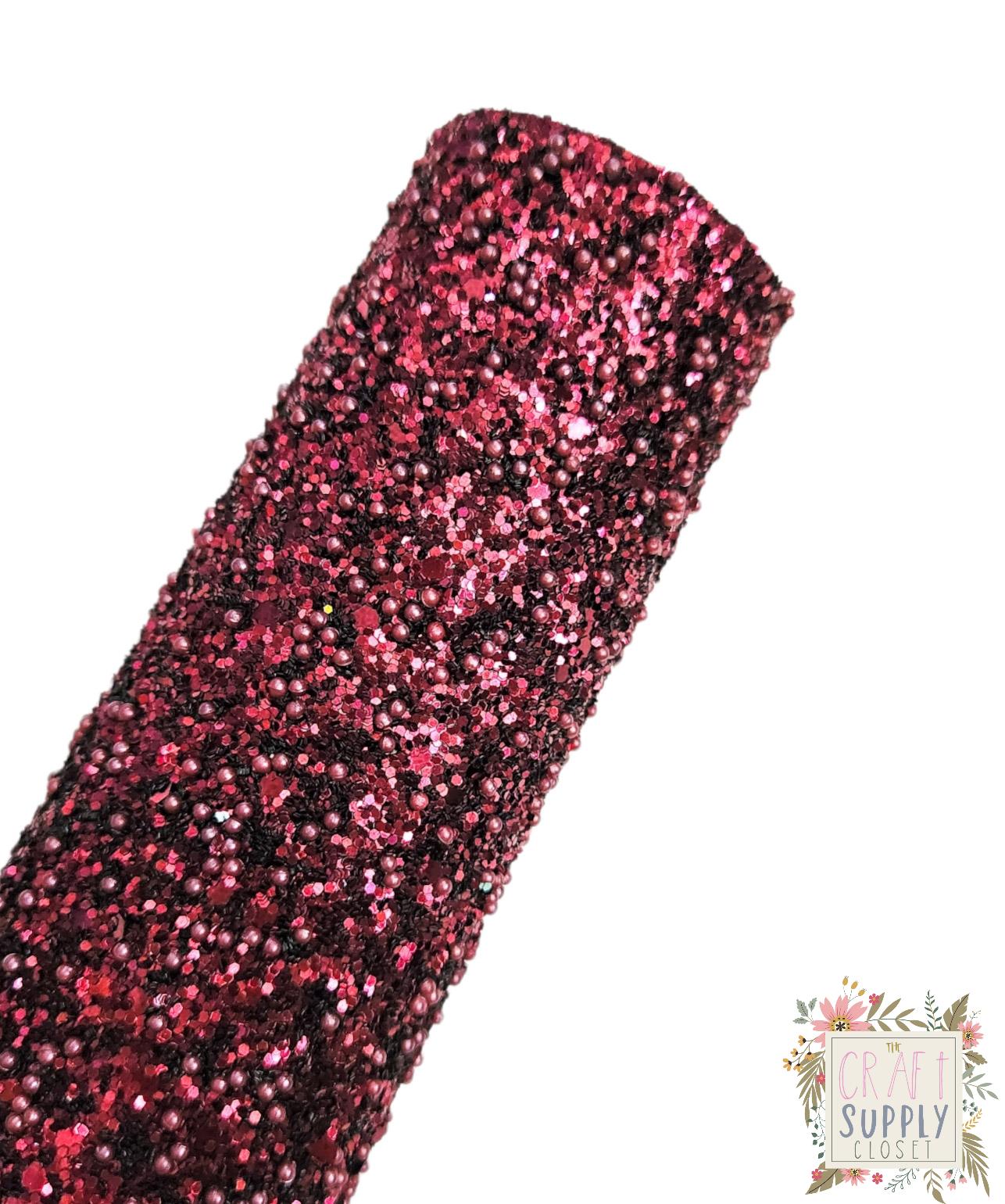 Pearly Red Black Chunky Glitter 9x12 faux leather sheet
