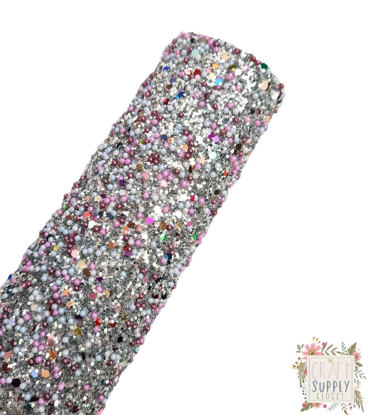 Pearly Gray Chunky Glitter 9x12 faux leather sheet