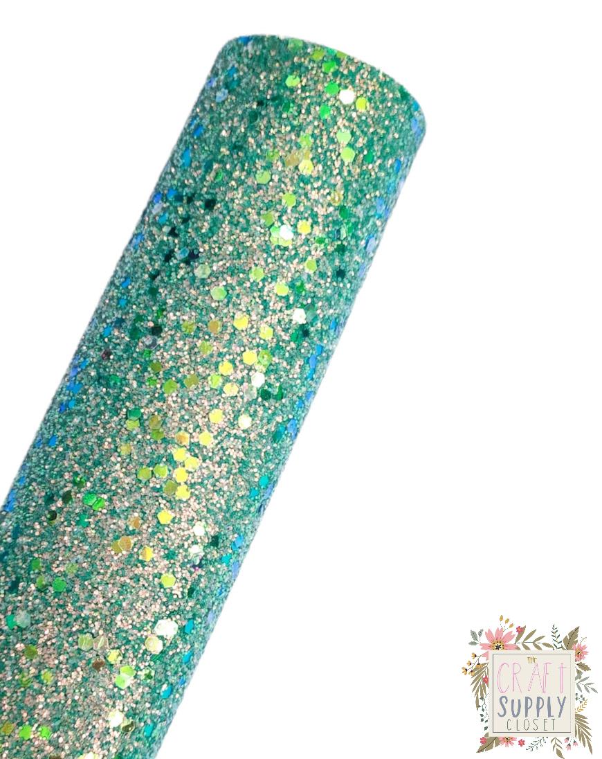 Sparkly Dark Green Chunky Glitter 9x12 faux leather sheet