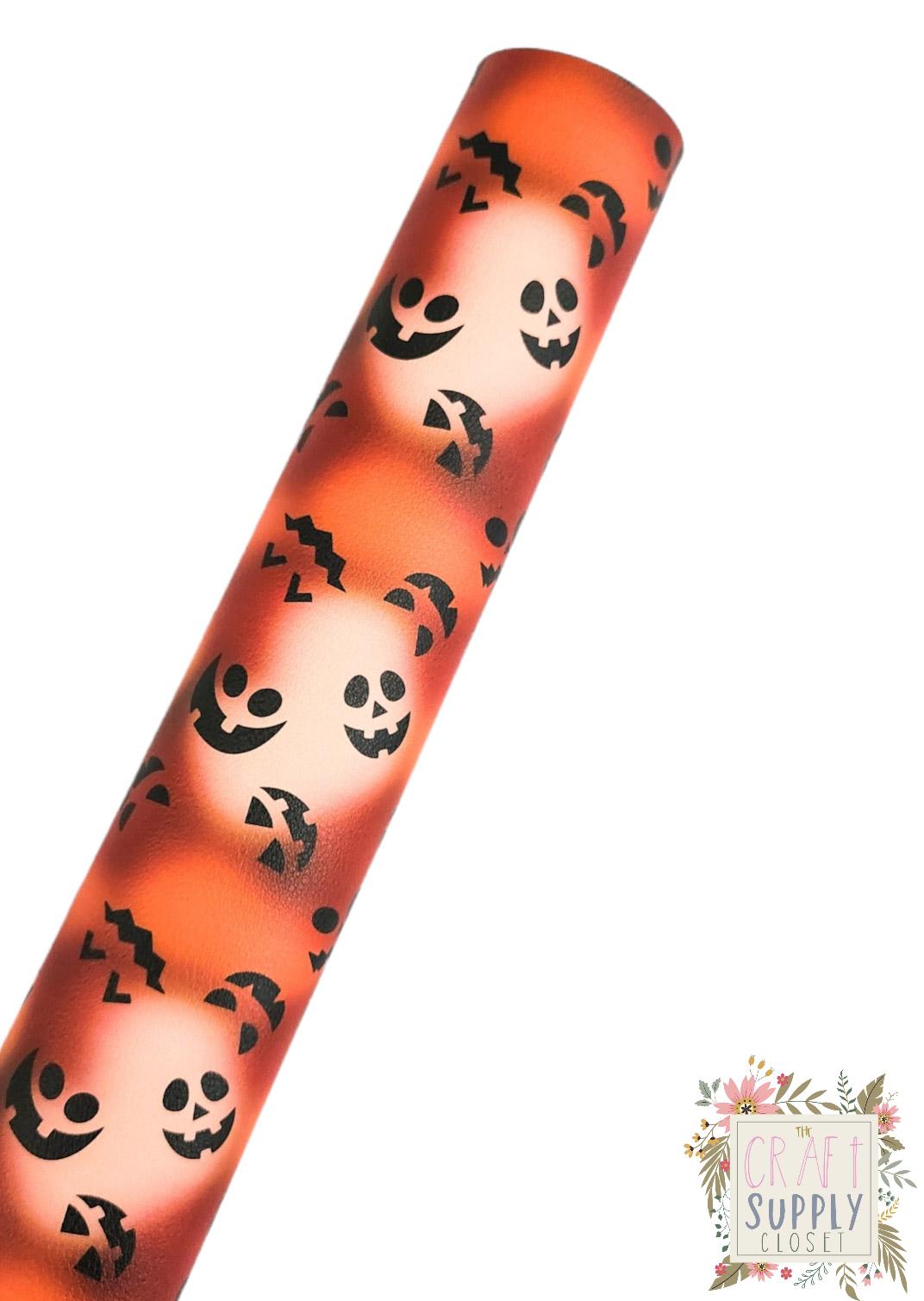Pumpkin Faces 9x12 faux leather sheet