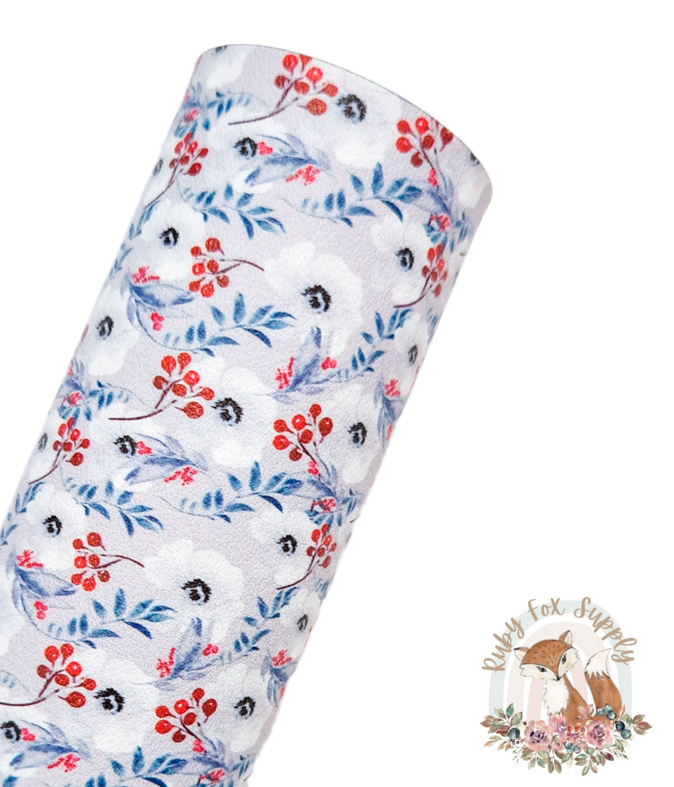 Gray Winter Floral 9x12 faux leather sheet