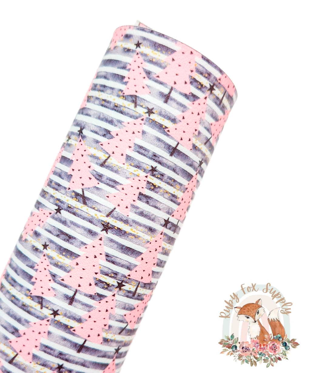 Pink Trees 9x12 faux leather sheet