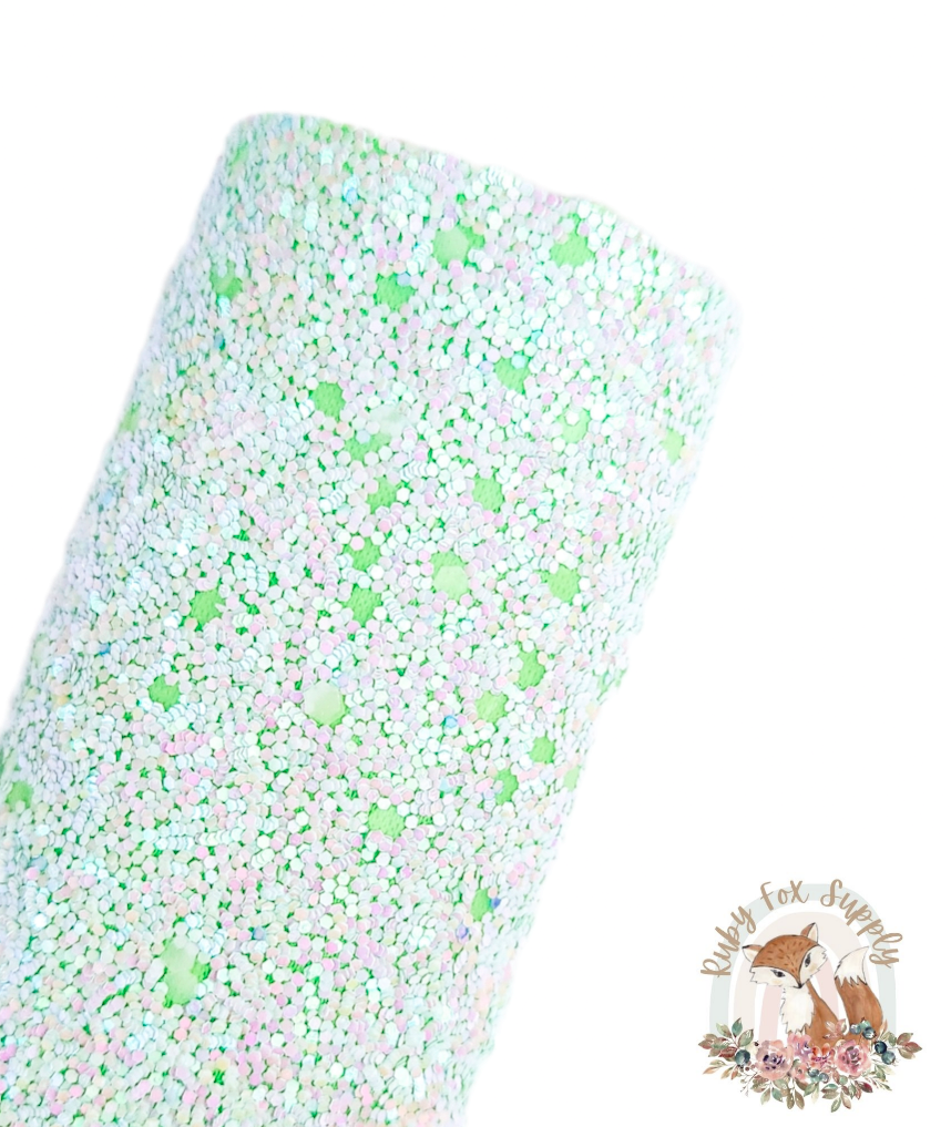 White Green Glow in the Dark Chunky Glitter 9x12 sheet