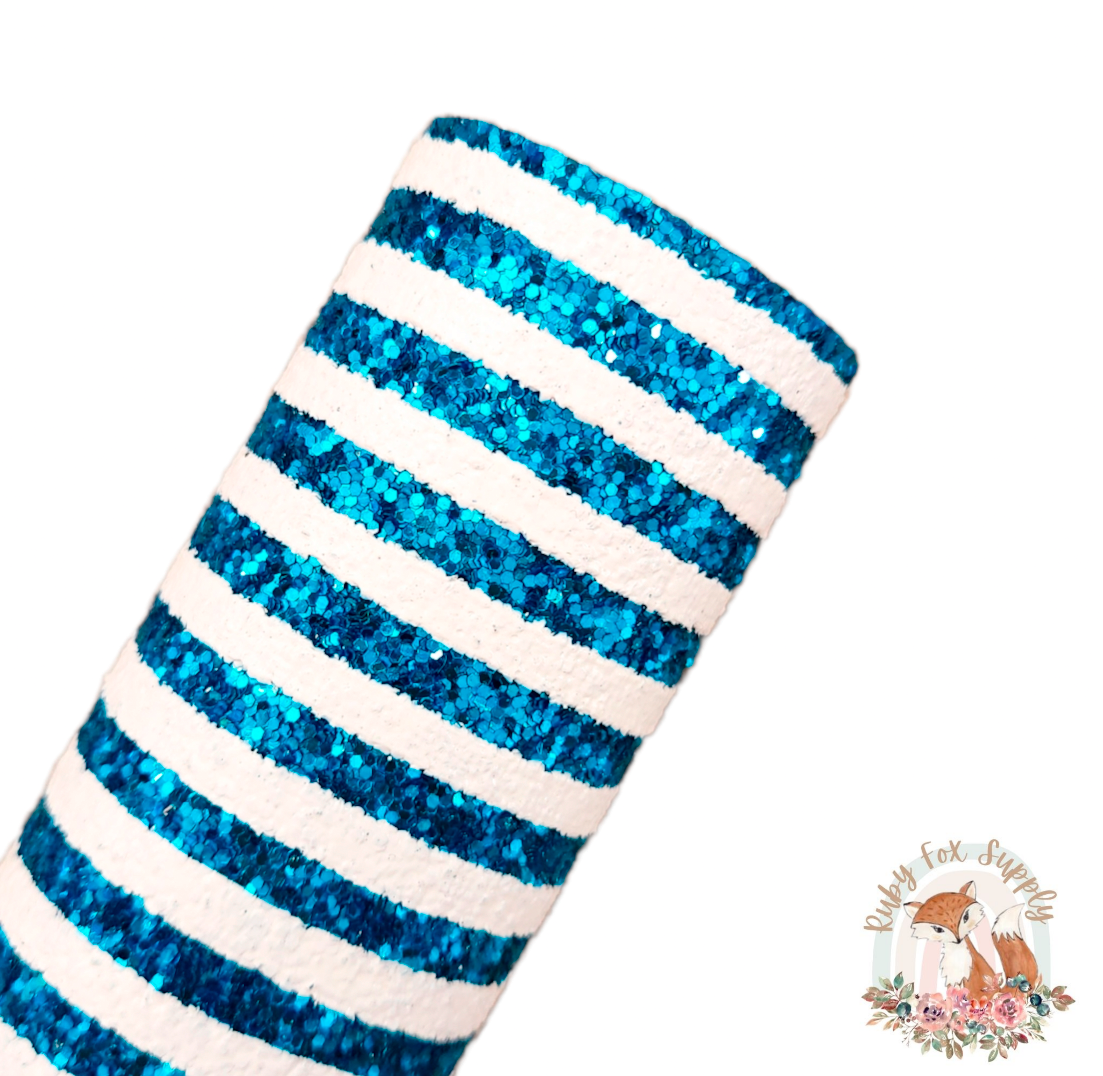 Aqua Striped Chunky Glitter 9x12 faux leather sheet