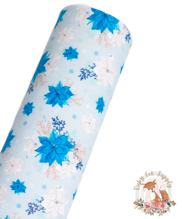 Blue Poinsettia 9x12 faux leather sheet