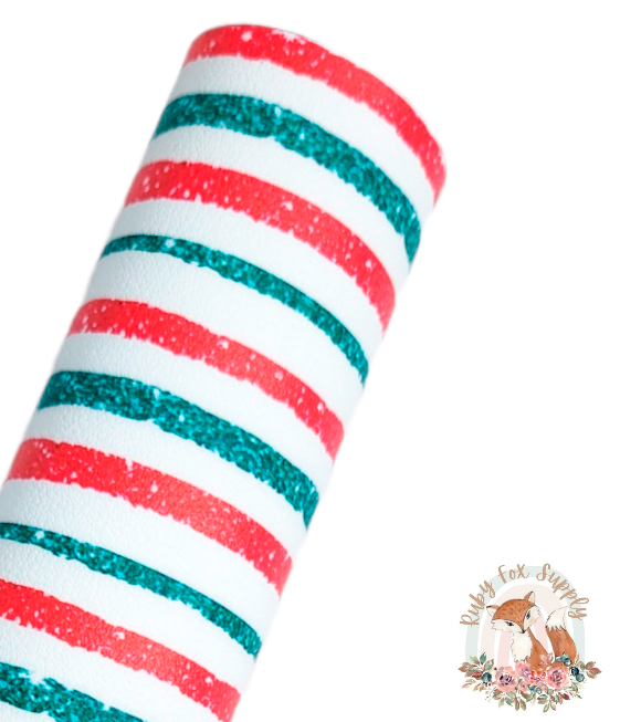 Glitter Red Green Stripes 9x12 faux leather sheet
